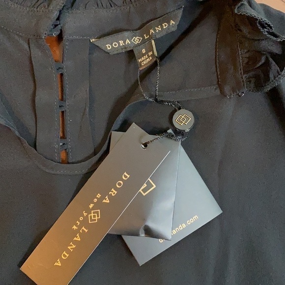 Dora Landa Black Silk Keyhole Blouse Top Size S - Picture 5 of 7